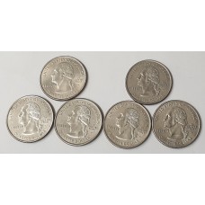 UNITED STATES OF AMERICA 1999 - 2008 . 1/4 QUARTER DOLLARS . 6 COMMEMORATIVE COINS